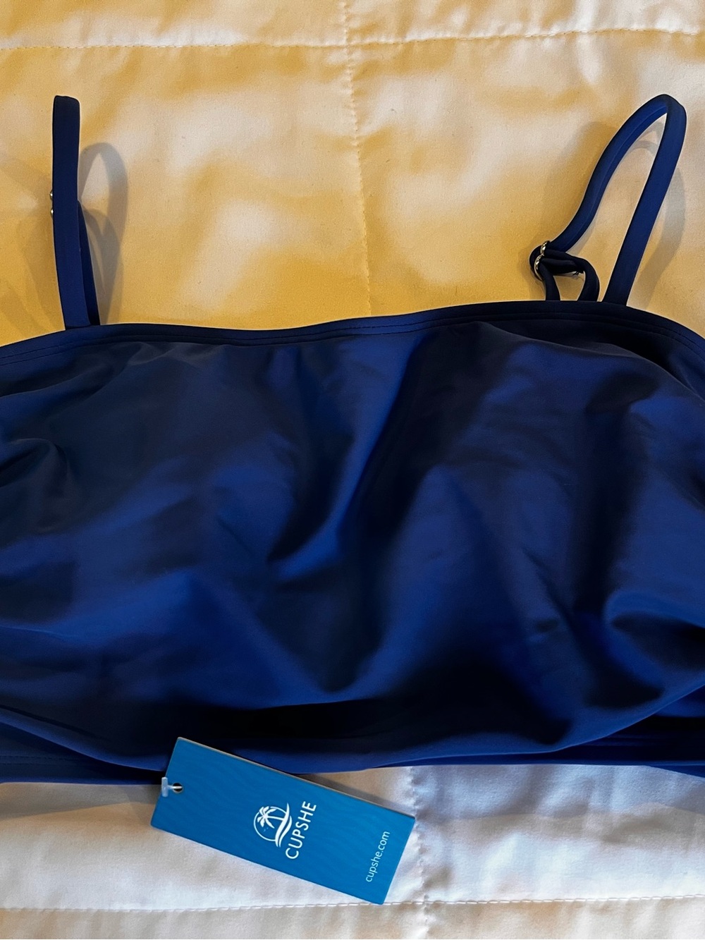 Cupshe Deep Blue Bandeau Bikini Top with Adjustable Straps